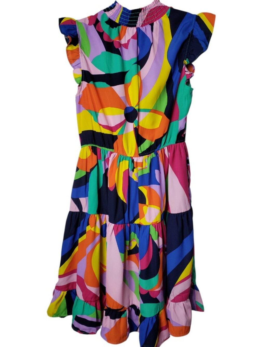 Ces Femme Colorful Abstract Print Tiered Ruffle Midi Dress Medium - Picture 3 of 13